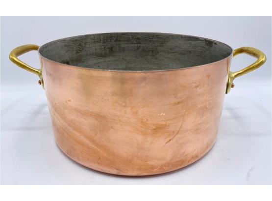 Large Vintage Havard Copper Pot With Brass Handles, France