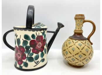 Vintage Erphila Art Pottery Watering Can, Czechoslovakia  & Small Vintage Jug