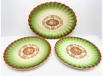 3 Vintage Leighware By Leigh Platters Plates & Platter With 22 Karat Gold Details