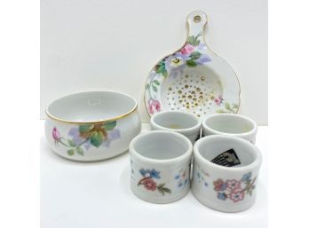 Vintage Porcelain: Hand Painted Nippon  Bowl, Napkin Holders & Strainer
