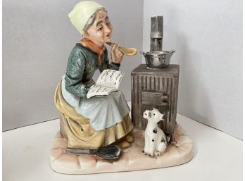 Vintage Porcelain Figurine, Elderly Woman With Stove