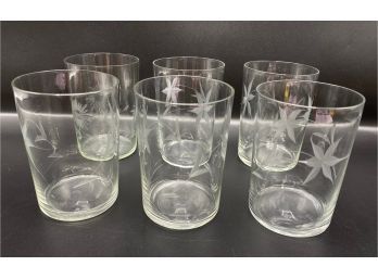 6 Antique Etched Drinking Glasses