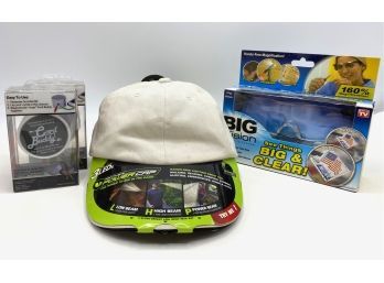 New In Box Big Vision Magnifying Glasses, Panther Power Cap Lighted Hat & 2 Cord Buddies