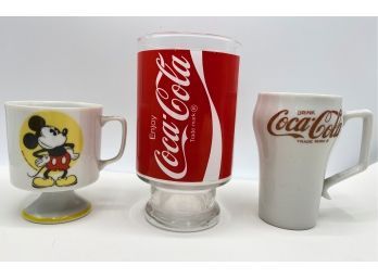 Vintage Coca Cola & Mickey Mouse Mugs