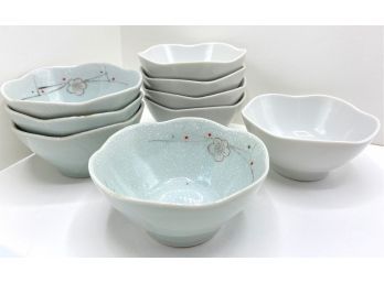 Four Dipping Bowls From Japan & Five Plain White