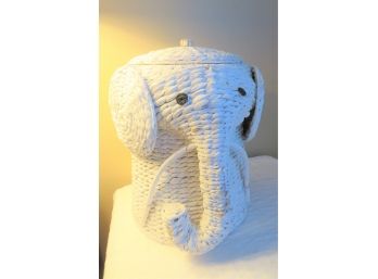 White Wicker Elephant Laundry Basket With Cover
