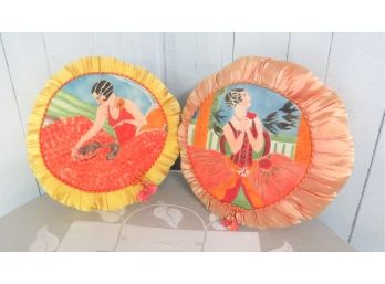 Pair Of Boudoir Painted Flappers Puff Pillows