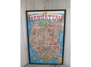 Rare 1960s Manhattan Advertising Tourist Map Framed