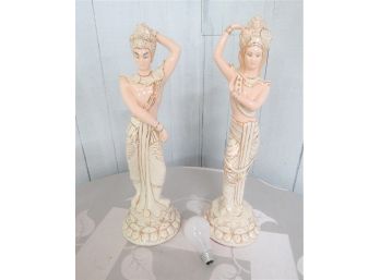 Pair Of Mid-century Modern Ceramic Thai Figures