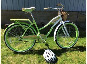 Huffy Panama Jack Womans Cruiser Bike, Lime Green - With Basket, Bike Lock And Helmet