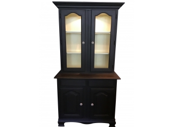 Ethan Allen Lighted Cabinet Painted Black With Celery Green Interior