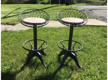 Pair Of Adjustable Swivel Seat Industrial Style Stools - Can Be Used For Counter Or Bar