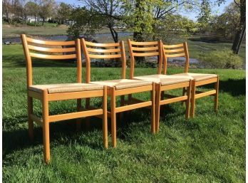 Set Of 4 High End Modern Wooden Chairs, Tightly Woven Seats