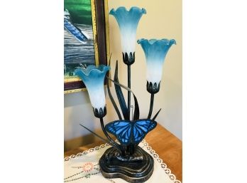 Incredible Tiffany Style Flower And Butterfly Lamp