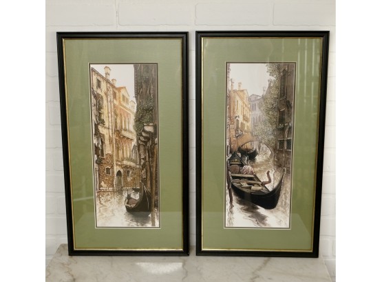 Pair Of Framed Etchings Of Venice By Ugo Baracco