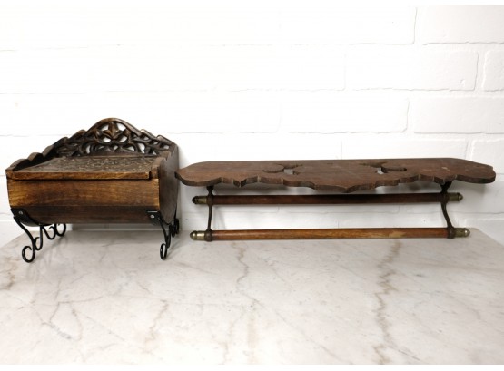 Decorative Antique Tie / Towel Rack And Catchall Box With Iron Base