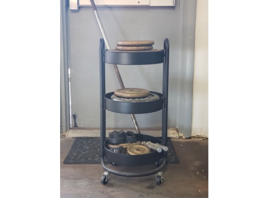 Barbell With Weights And Rolling Cart
