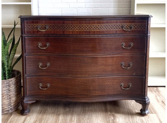 Antique Chippendale Solid Mahogany Serpentine Dresser With Brass Detail