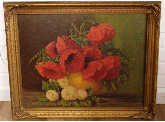 Framed Still Life Of Red Poppies By Max Theodor Streckenbach (1863-1936)