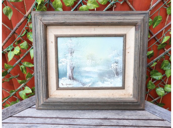 Beautiful Winter Trees Impressionist Oil With Rustic Barnwood Frame