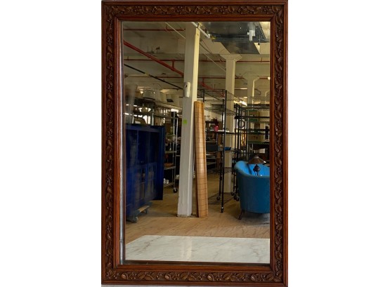 Wood Framed Vintage Mirror With Botanical Relief Border