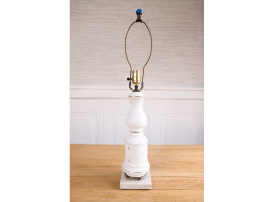 Vintage Mid-century Milkglass Lamp Base With Blue Glass Ball Finial