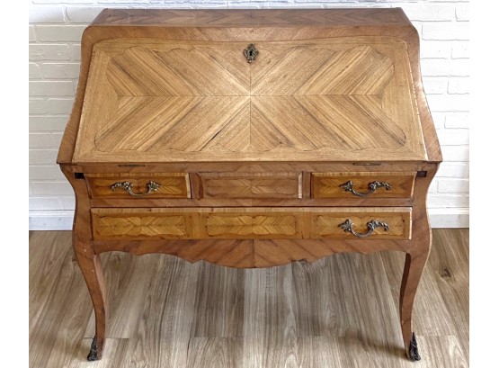 Stunning Vintage Secretary Desk Veneered With Mixed Hardwood Inlay