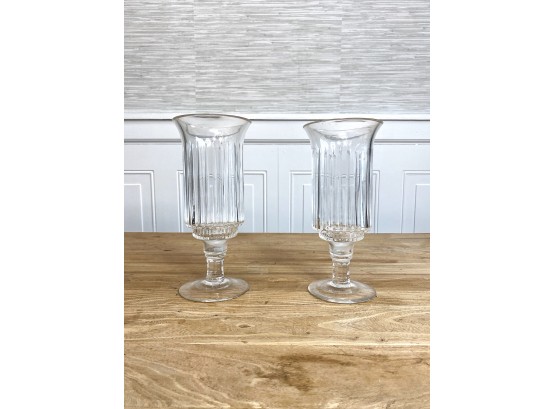Pair Of Mid-century Fluted Glass Pedestal Vases