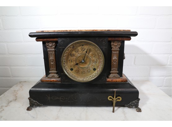 Antique Victorian Era Seth Thomas Adamantine Lion's Head Mantle Clock