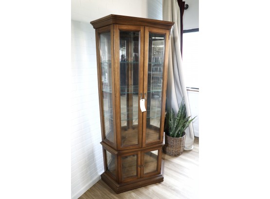 Lighted Curio Display Glass Cabinet With Brass Tassel Handle