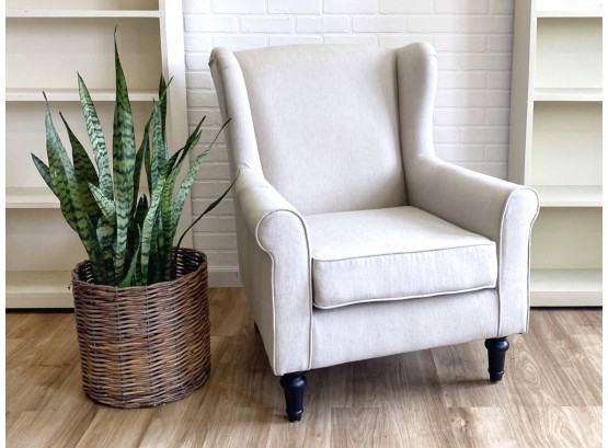 Natural Cotton / Linen Fabric Upholstered Wing Chair