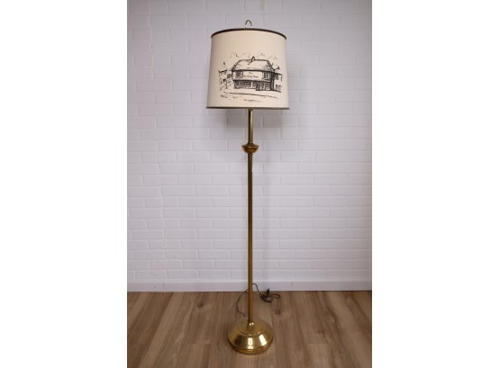Charles Dickens Inspired Brass Floor Lamp 'The Old Curiosity Shop' Printed Shade
