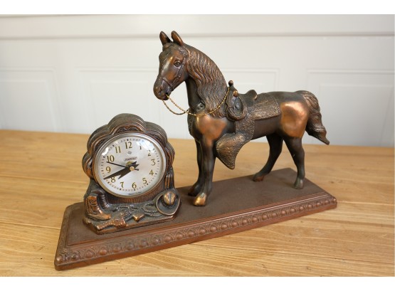Western Horse And Clock Bronzed Iron Desk Mount