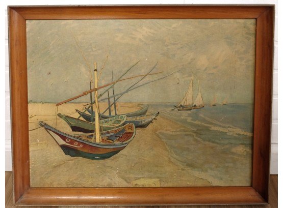 Framed Reproduction Painting - Sailboats On Shore