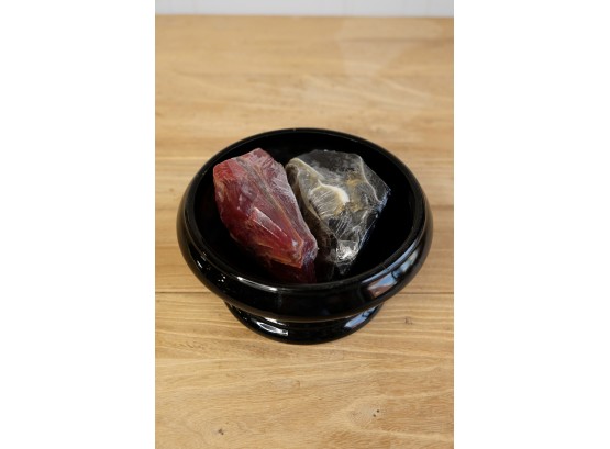 Black Ceramic Soap Dish And Garnet And Black Onyx Soap Rocks Bundle
