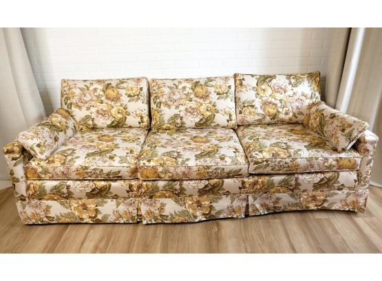 Vintage Inspired Cabbage Rose Floral Skirted Sofa