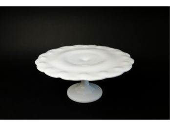 Mid-century Lattimo Glass Cake Stand With Scalloped Edge