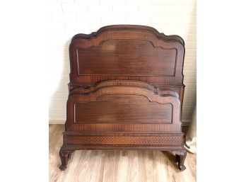 Antique Solid Hardwood Twin Bed With Decorative Floral Relief Border
