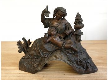 Vintage Cast Iron Bronze Sculpture Venetian Woman With Cherub