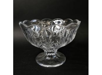 Vintage Cut Crystal Glass Pedestal Bowl With Scalloped Edge