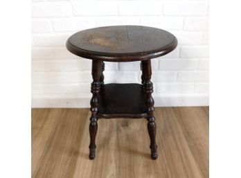 Antique End Table With Ebonized Finish And Turned Spindle Legs
