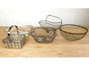 Assorted Mid-century Silver Plate, Metal And Brass Baskets