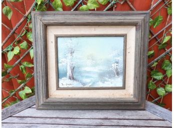 Beautiful Winter Trees Impressionist Oil With Rustic Barnwood Frame