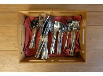 Wallace Corsica Stainless Flatware Set With Decorative Gold Detail