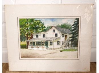 Robert Mauriello Colored Print Of Greenwillow Antiques Cannon Crossing, Wilton, CT