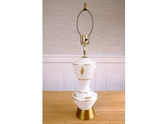 Mid-century Inspired White Enamel Lamp With Gold Leaf Accents