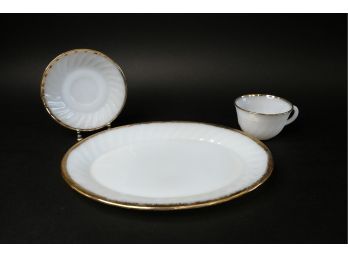 Mid-century Bundle Fire King Ware White Swirl With Gold Edge