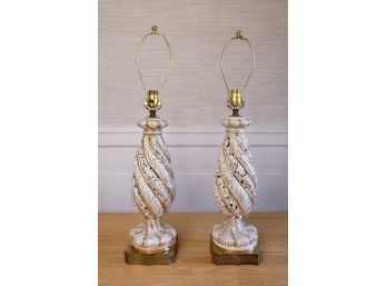 Vintage French Victorian Inspired Gold Gilt Porcelain Urn Lamps