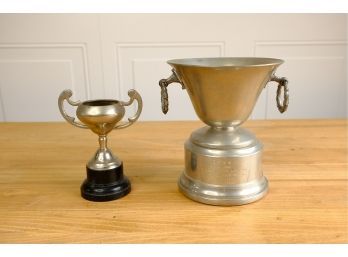 Silver Plate Commemorative Trophy Pair With Inscriptions