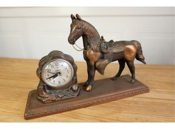 Western Horse And Clock Bronzed Iron Desk Mount